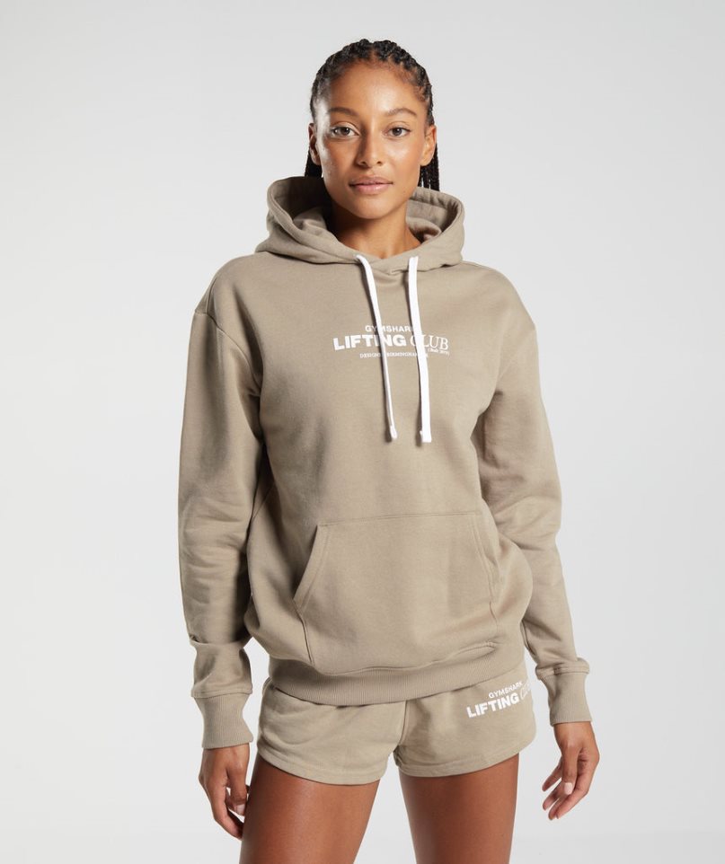 Bluzy Z Kapturem Gymshark Social Club Oversized Damskie Khaki | PL 570SAB